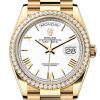 Rolex Day Date 40 White Roman Dial Diamond Bezel Yellow Gold President Bracelet 128348Rbr Watch