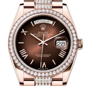 Rolex Day Date 40 Brown Ombre Roman Dial Diamond Bezel Rose Gold President Bracelet 128345Rbr Watch