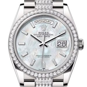 Rolex Day Date 40 White Mop Diamond Dial Bezel Gold President Bracelet 128349Rbr Watch
