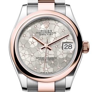 Rolex Datejust 31 Silver Floral Motif Diamond Dial Rose Gold Steel Ladies Watch 278241 278241-0031