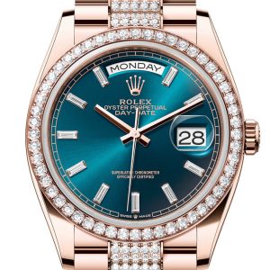 Rolex Day Date 36 Blue Green Diamond Dial Diamond Bezel Rose Gold President Diamond Bracelet 128345RBR