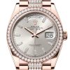 Rolex Day Date 40 Silver Diamond Set Dial Bezel Rose Gold President Bracelet 128345Rbr Watch
