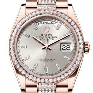 Rolex Day Date 40 Silver Diamond Set Dial Bezel Rose Gold President Bracelet 128345Rbr Watch