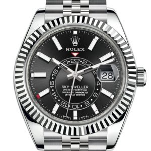 Rolex Sky Dweller Black Dial 18K White Gold Bezel Steel Jubilee Men’s Watch 326934