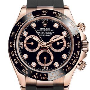 Rolex Cosmograph Daytona Rose Gold Black Diamond Set Dial Oysterflex 116515Ln Watch
