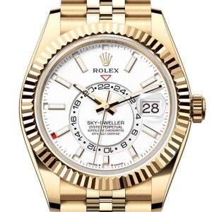 Rolex Sky Dweller White Dial Fluted Bezel Yellow Gold Jubilee Bracelet 336938