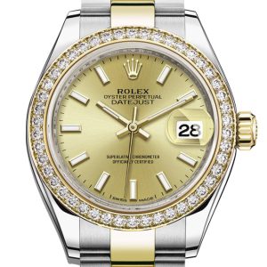 Rolex Datejust 28 Champagne Dial Diamond Bezel Yellow Gold Ladies Watch 279383Rbr 279383