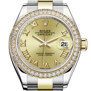 Rolex Datejust 28 Champagne Roman Dial Diamond Bezel Yellow Gold Ladies Watch 279383Rbr 279383