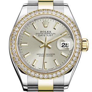 Rolex Datejust 28 Silver Dial Diamond Bezel Yellow Gold Ladies Watch 279383Rbr 279383