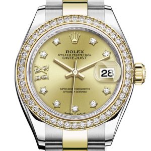 Rolex Datejust 28 Champagne Diamond Star Dial Bezel Yellow Gold Ladies Watch 279383Rbr 279383