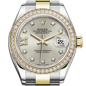 Rolex Datejust 28 Silver Diamond Star Dial Bezel Yellow Gold Ladies Watch 279383Rbr 279383