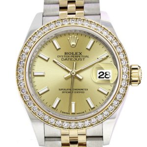 Rolex Datejust 28 Champagne Dial Diamond Bezel Yellow Gold Jubilee Ladies Watch 279383Rbr 279383