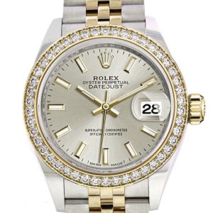 Rolex Datejust 28 Silver Dial Diamond Bezel Yellow Gold Jubilee Ladies Watch 279383Rbr 279383
