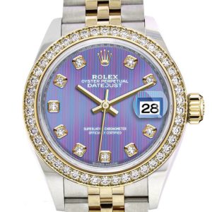 Rolex Datejust 28 Lavender Set With Diamonds Dial Diamond Bezel Yellow Gold Jubilee Ladies Watch