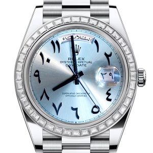 Rolex Day Date 40 Ice Blue Arabic Dial Diamond Bezel Platinum President Bracelet 228396TBR