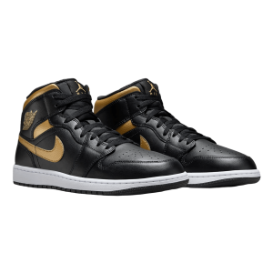 Nike Air Jordan 1 Mid Black Metallic Gold Side