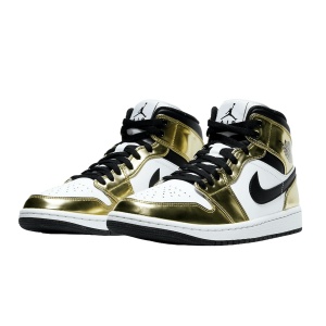 Nike Air Jordan 1 Mid Metallic Gold Black White Side