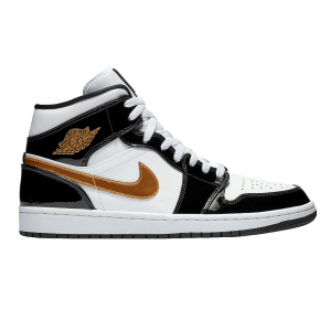 Nike Air Jordan 1 Mid Patent Black White Gold